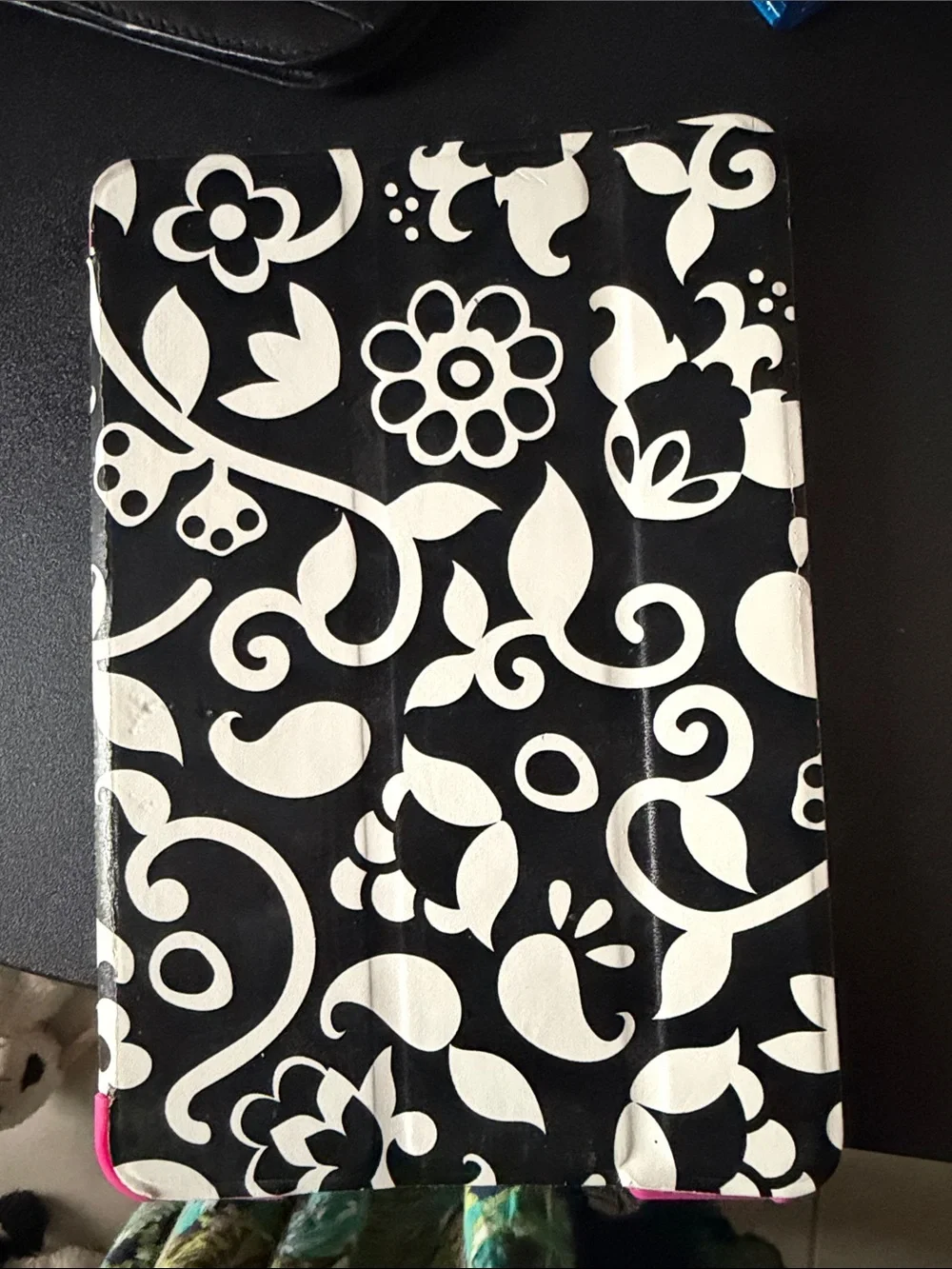 French bull Pink Floral mini Tablet Case with Black & White Pattern